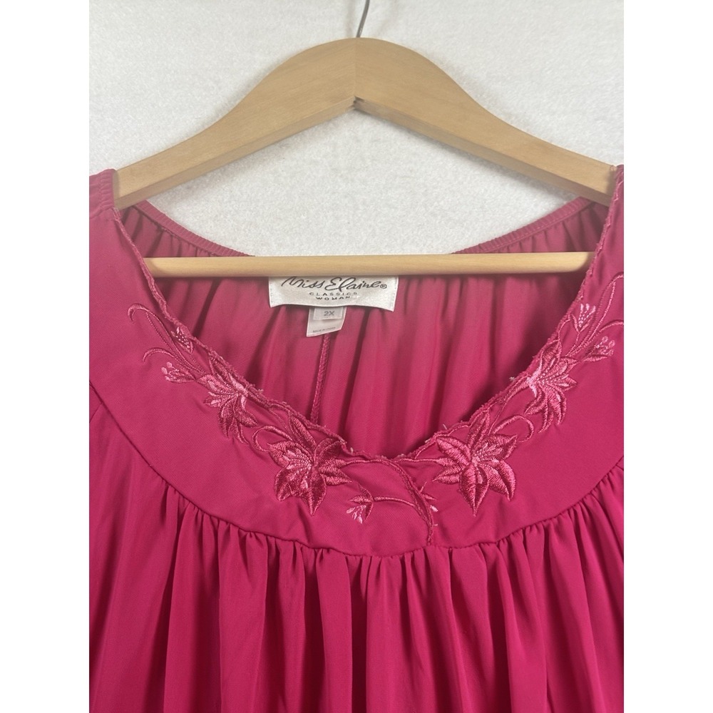 Miss Elaine Classics Flutter Sleeve Embroidered Nylon Nightgown 2X Pink - Picture 3 of 8